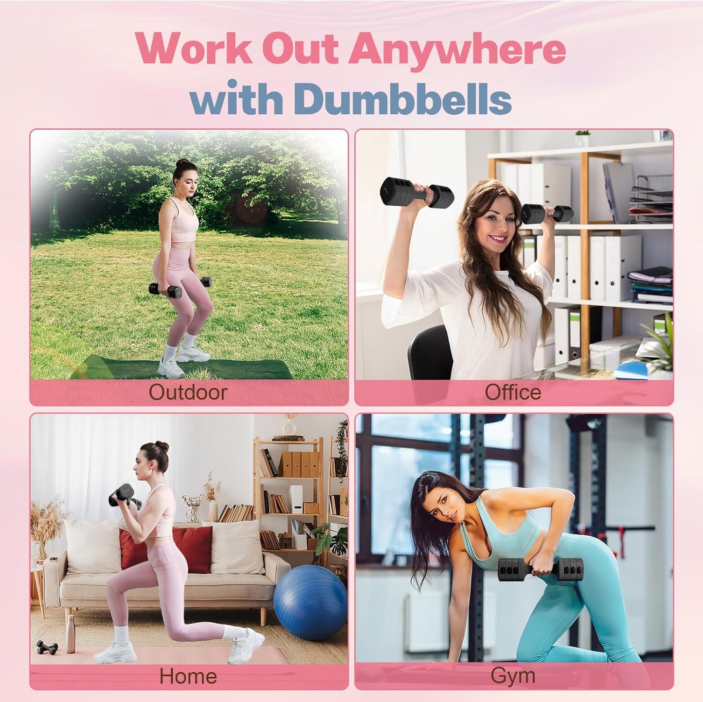 Adjustable Dumbbell Set of 2, 4 in 1 Free Weights Dumbbells Set for Women with Fast Adjustment, Each 2Lb 3Lb 4Lb 5Lb Hand Weights Set for Home Gym & Outdoor Exercise Training