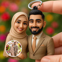 Custom 3D Couple Keychain – Personalized Wedding, Hijab, and Floral Figurine Gift