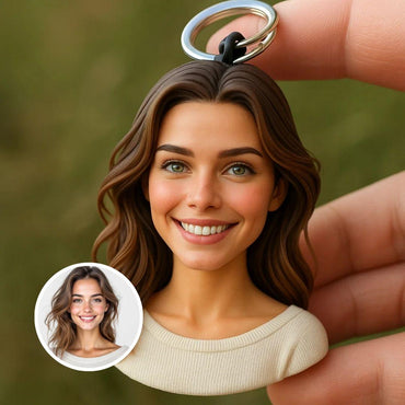 Custom 3D Portrait Keychain from Photo - Personalized Mini Figurine Gift for Her or Him, Handmade Bust Key Chain