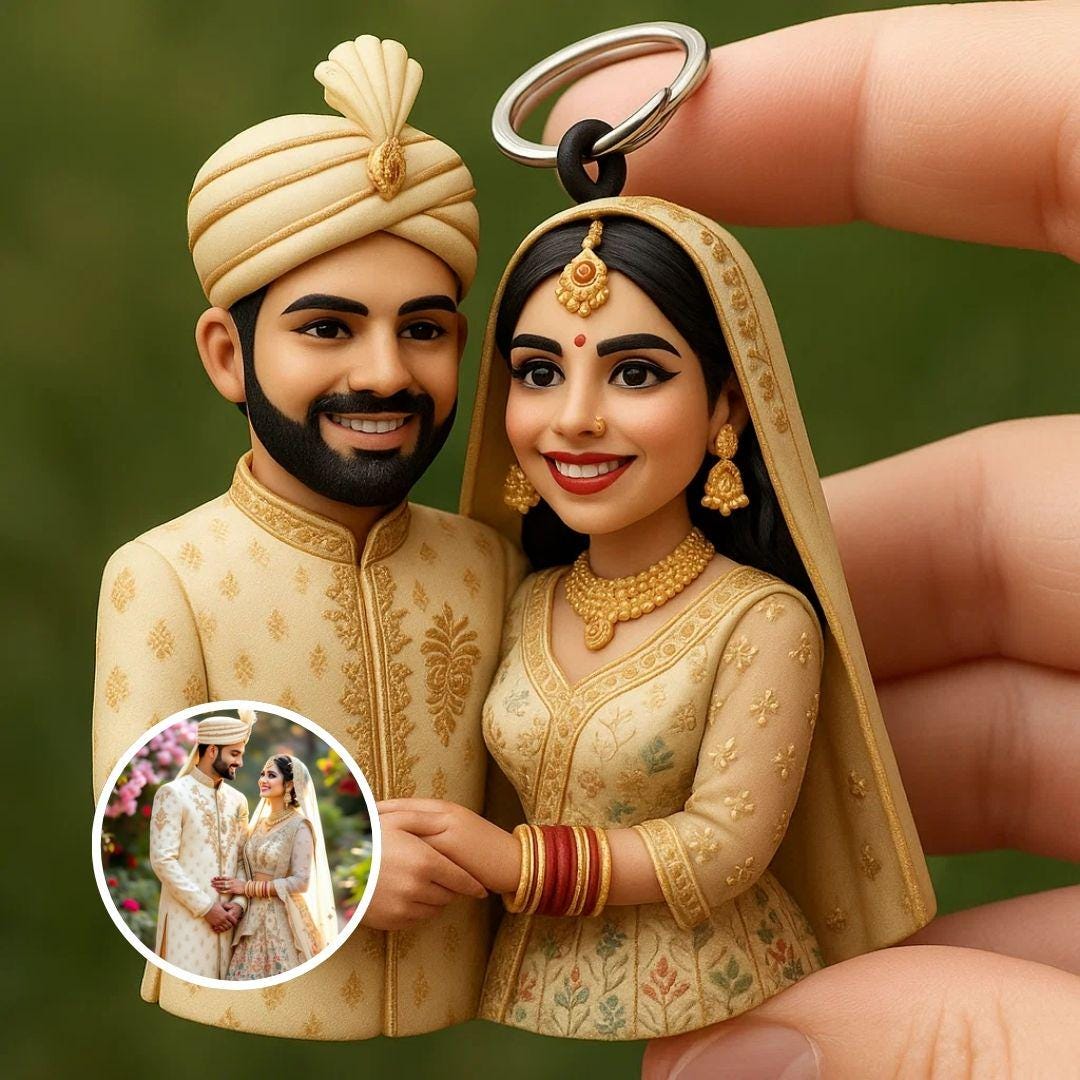 Custom 3D Couple Figurine Keychain – Modern, Cultural, and Formal Love Portrait Gift