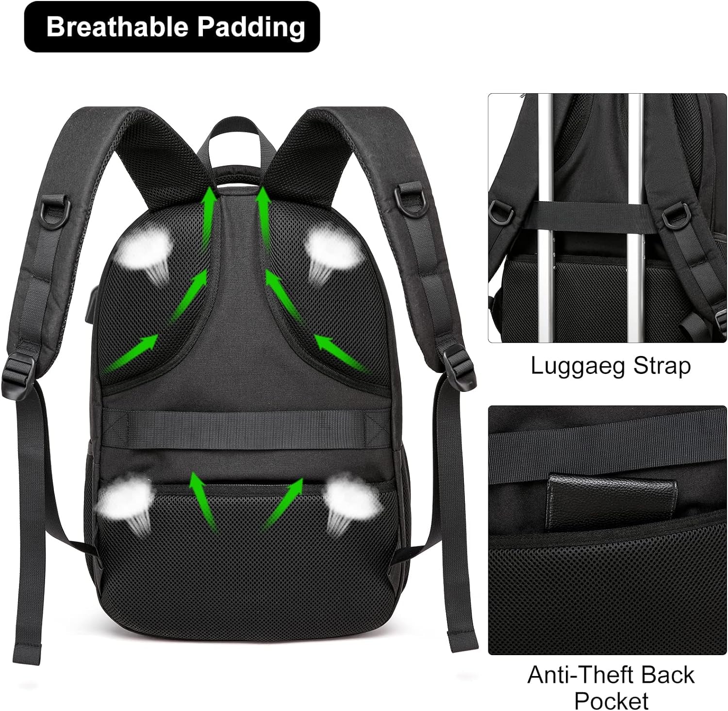 Black Backpack, School Backpacks for Teen Boys & Girls, Student Bookbag Fits 17.3 Inch Laptop with USB Charging Port, Water Resistant Travel Backpack, Sturdy anti Theft Computer Bag Gifts Men Women