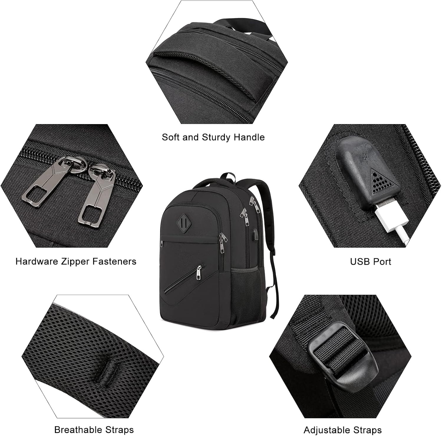 Black Backpack, School Backpacks for Teen Boys & Girls, Student Bookbag Fits 17.3 Inch Laptop with USB Charging Port, Water Resistant Travel Backpack, Sturdy anti Theft Computer Bag Gifts Men Women