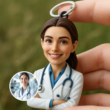 Custom 3D Portrait Keychain from Photo – Personalized Figurine Gift for Architect, Doctor, Engineer