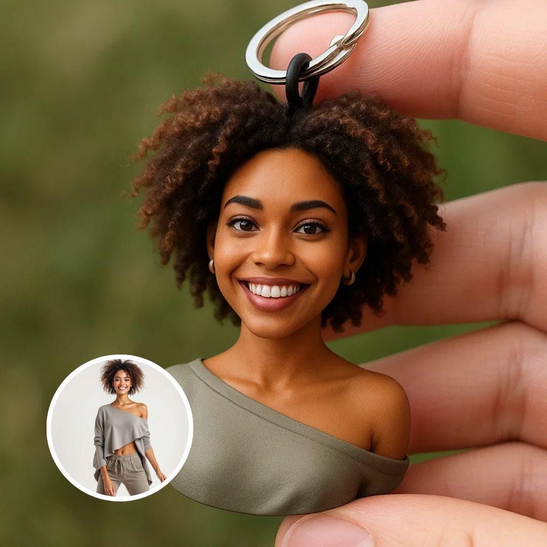 Custom Mini Me Keychain from Photo – 3D Printed Portrait Gift for Women | Handmade Figurine