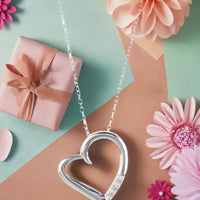 14K Silver Plated Necklace Love Heart Pave Pendant Necklace