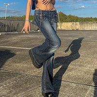 Women Gothic Cargo Pants Loose Low Waist Trousers Wide Leg Baggy Jeans Harajuku Streetwear Punk