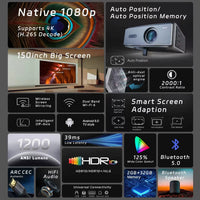 C4 PRO 1080P Projector Full HD 4K 1200ANSI Projectors Video Smart TV for Home 32GB Movie Theater Beamer