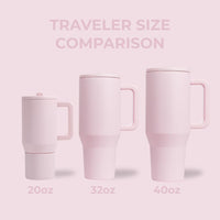Traveler - 40 Oz Water Bottle with Handle & Flip Straw - Fits in Cup Holder, Leak Resistant Tumbler-Reusable Insulated Stainless Steel & Rubber Base - Gifts for Women & Men, Pink Sand