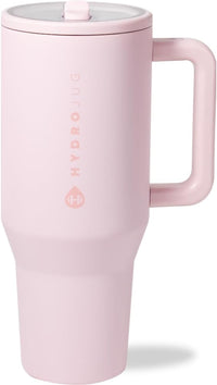 Traveler - 40 Oz Water Bottle with Handle & Flip Straw - Fits in Cup Holder, Leak Resistant Tumbler-Reusable Insulated Stainless Steel & Rubber Base - Gifts for Women & Men, Pink Sand