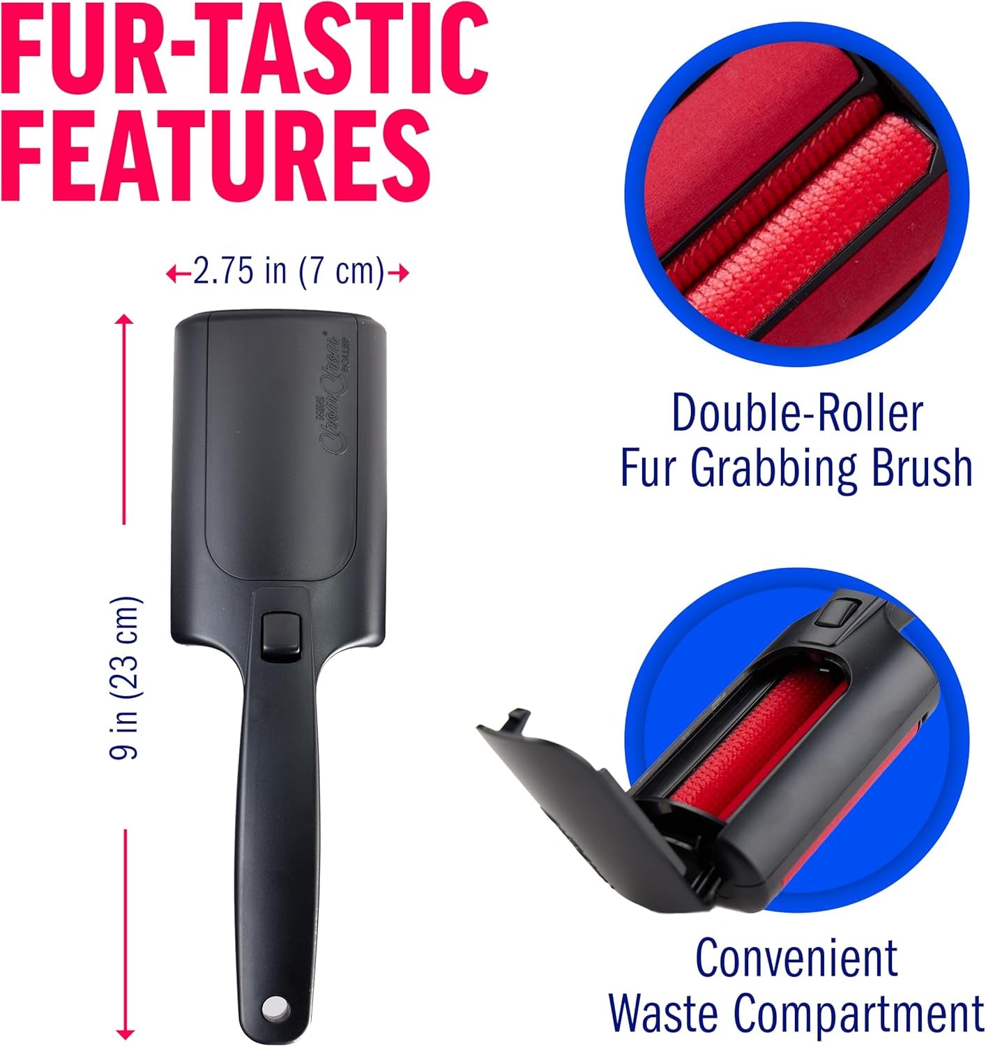 for Pet Hair - Reusable Lint Roller Pet Hair Removal Tool for Clothes, Couches, Cars and Travel - Cat Dog Hair Remover, Compact, No Sticky Refills Needed (Mini)
