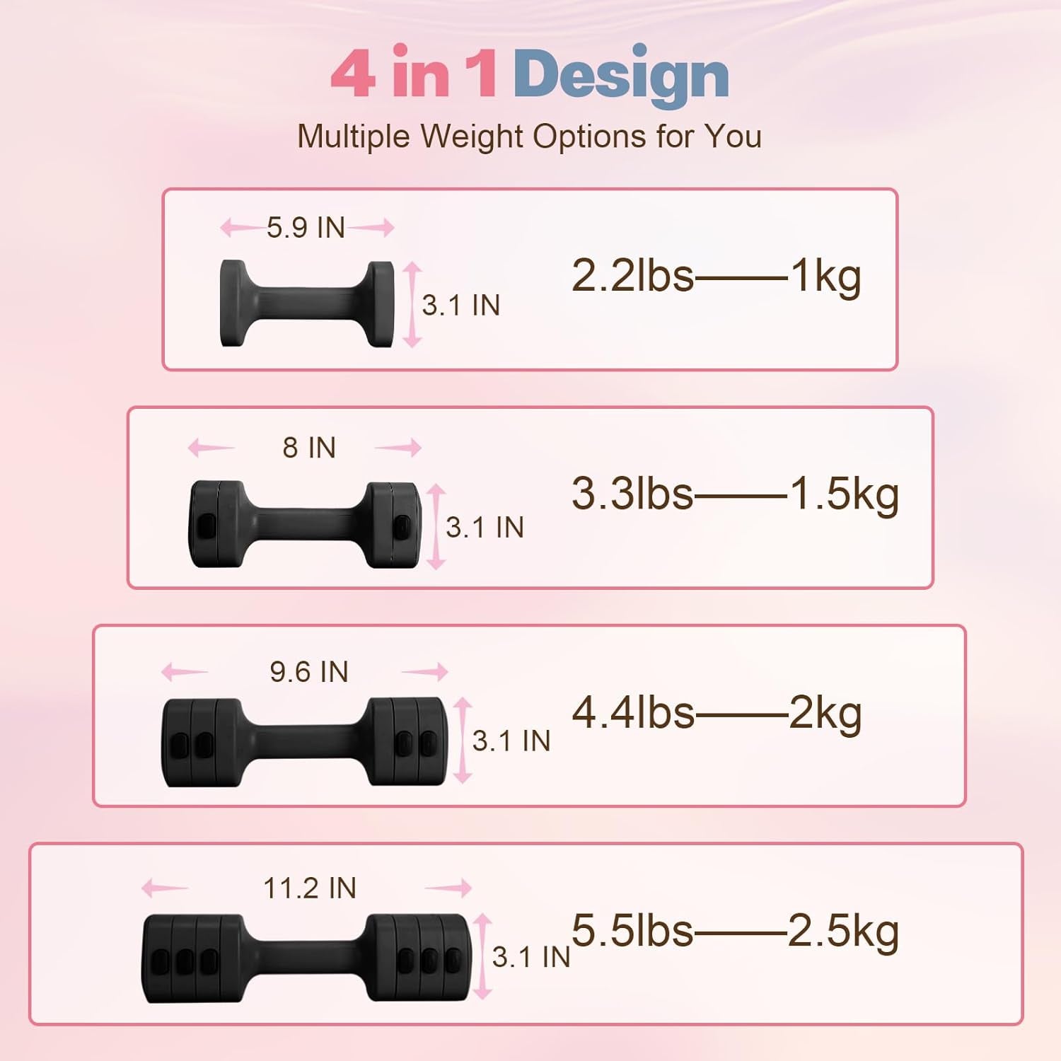 Adjustable Dumbbell Set of 2, 4 in 1 Free Weights Dumbbells Set for Women with Fast Adjustment, Each 2Lb 3Lb 4Lb 5Lb Hand Weights Set for Home Gym & Outdoor Exercise Training