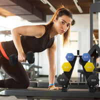 Colored Neoprene Dumbbell Set with Rack, Multiple Weight Options, 20LBS, 32LBS, 50LBS and 56LBS Sets