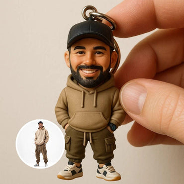 Custom 3D Keychain from Photo - Personalized Full Body Mini Figure Gift for Men & Husband