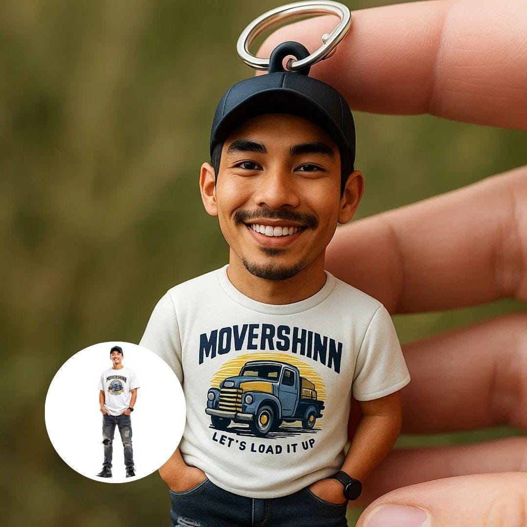 Custom Full Body 3D Portrait Keychain From Photo – Personalized Miniature Keyring Gift For Him Her Couple