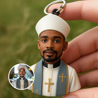 Custom Religious Bust Keychain - 3D Printed Mini Portrait Gift from Photo - Priest Personalized Figurine
