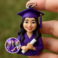 Custom Graduation Keychain from Photo - 3D Personalized Female Graduate Bust Gift - Unique Commencement Keepsake