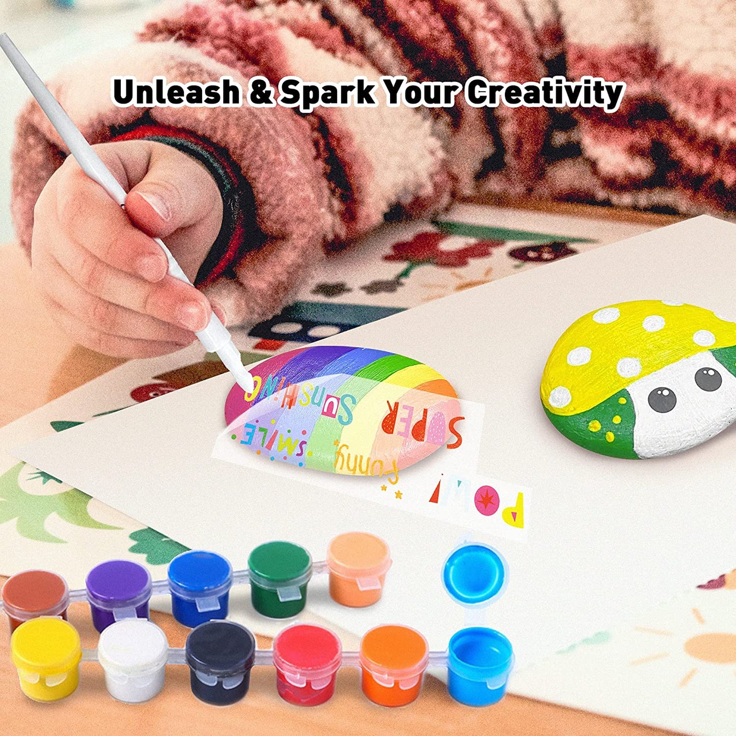 Rock Painting Kits for Kids, Hide & Seek Rock Kits, Arts & Crafts Kits for Kids Age 6-12, Best Gift Art Set, Waterproof Paints