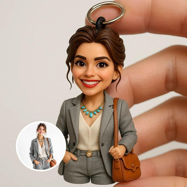 Custom 3D Mini Me Keychain From Photo - Personalized Realistic Portrait Key Chain Gift Figurine